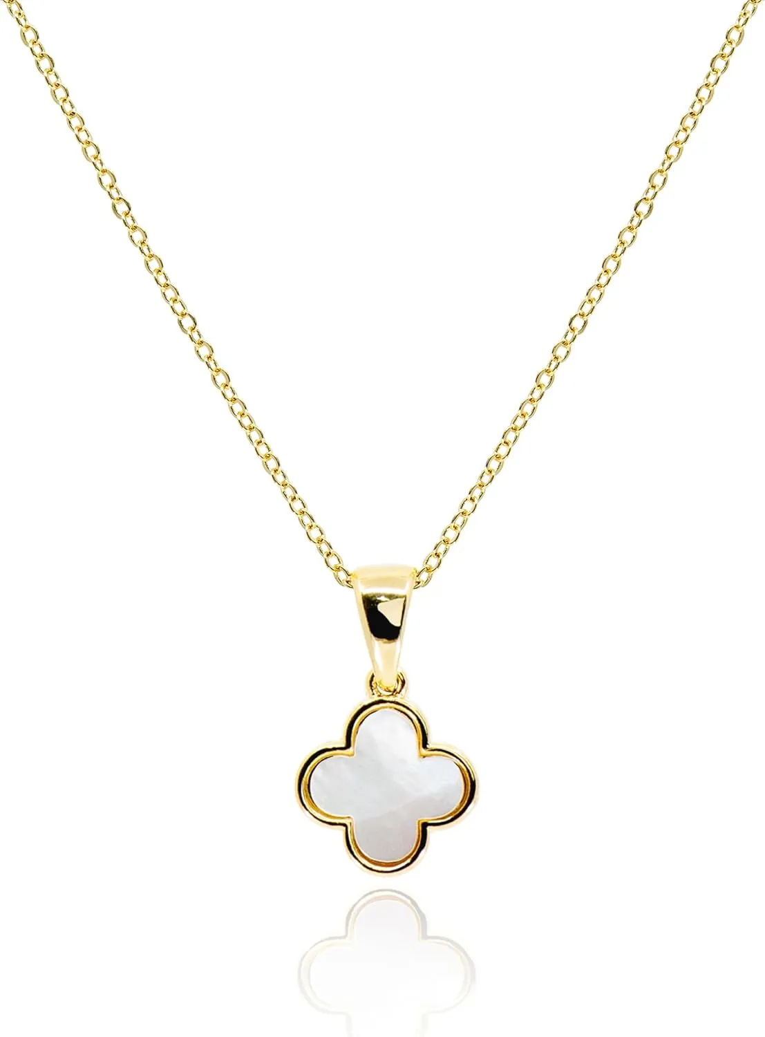 Four Leaf Clover Necklace for Women Dainty Mother of Pearl White Black Onyx Pink Blue Mint Green Crystal Lucky Clover Pendant 14K Gold Plated Jewelry Gifts [CVRN]