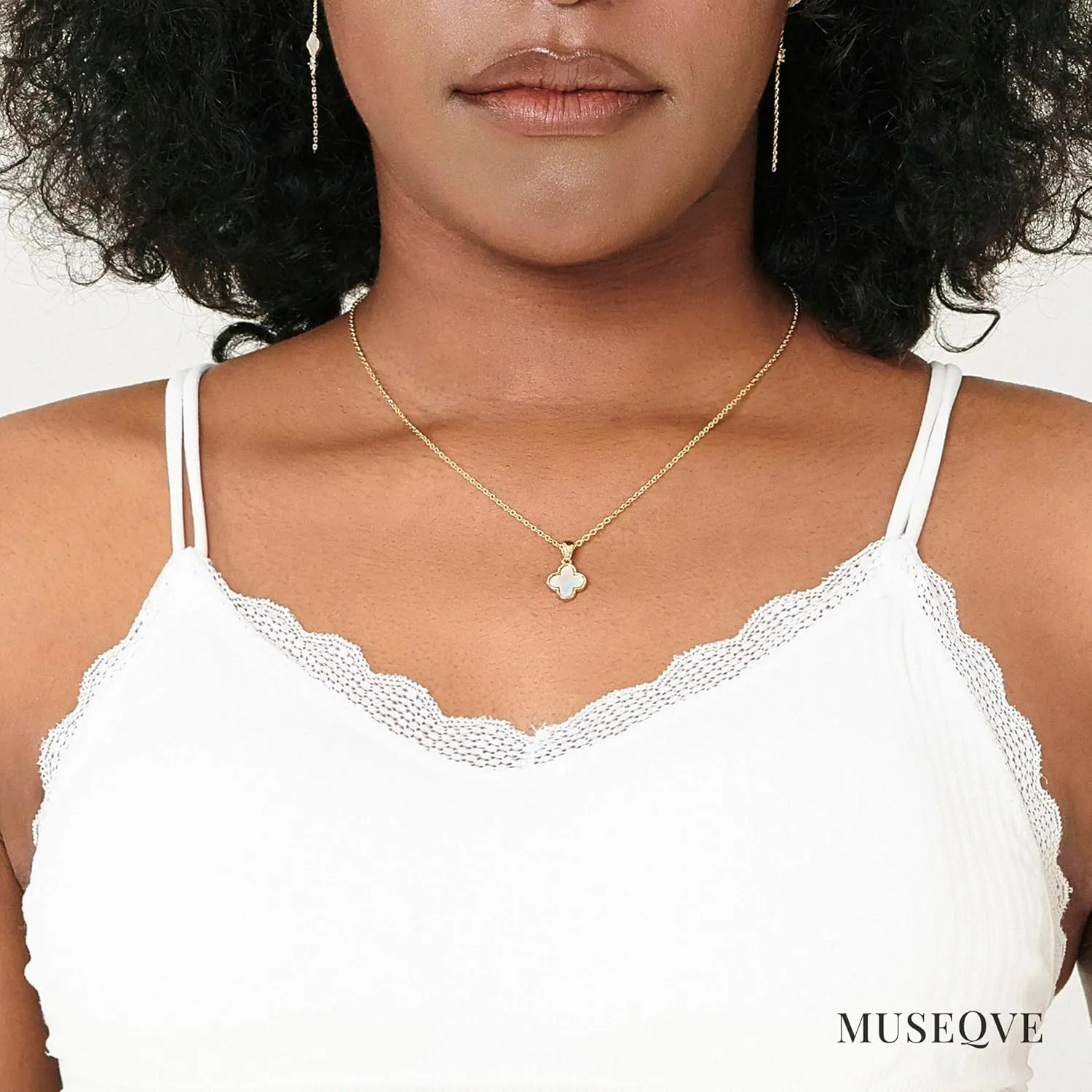 Four Leaf Clover Necklace for Women Dainty Mother of Pearl White Black Onyx Pink Blue Mint Green Crystal Lucky Clover Pendant 14K Gold Plated Jewelry Gifts [CVRN]