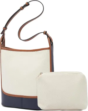 FOXLOVER Coated Canvas Bucket Crossbody Bags for Women Top-Handle Handbags Small Satchel Purse Trendy Twist Lock