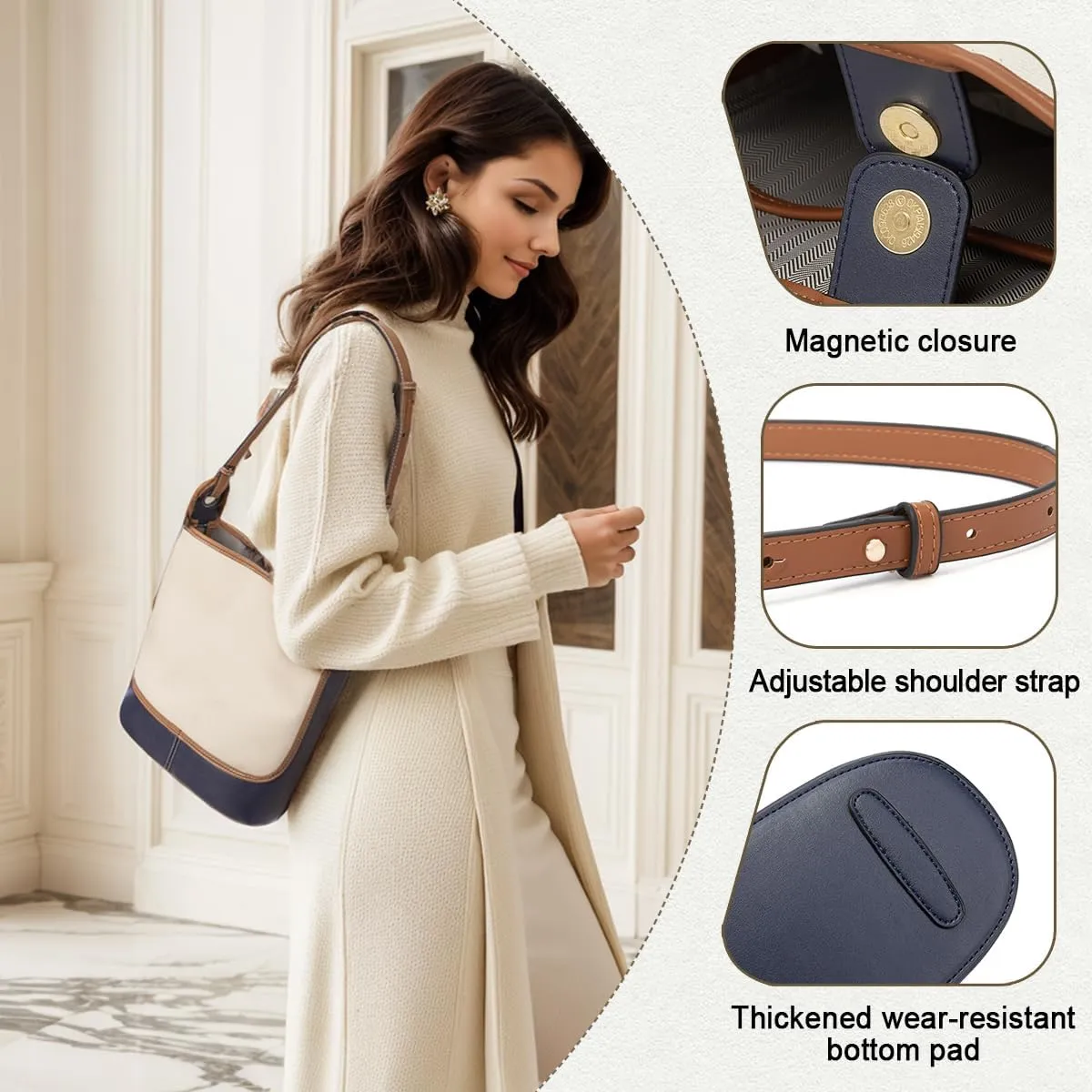 FOXLOVER Coated Canvas Bucket Crossbody Bags for Women Top-Handle Handbags Small Satchel Purse Trendy Twist Lock