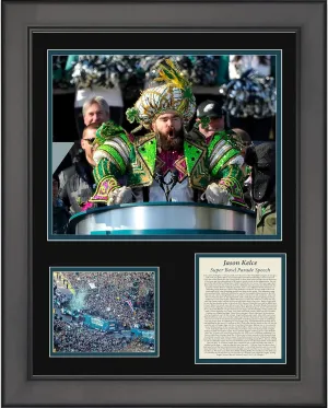 Framed Jason Kelce Parade Speech Transcript Philadelphia Eagles Super Bowl LII Football 11"x14" Three Photo Collage