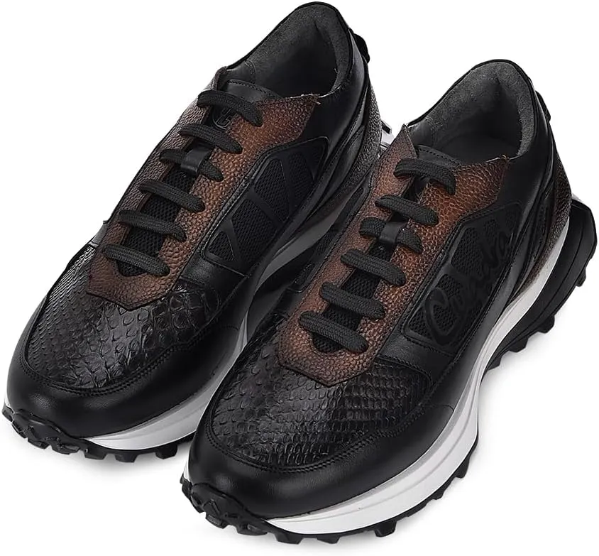 FRANCO CUADRA Men's Sneakers in Genuine Python Leather Black