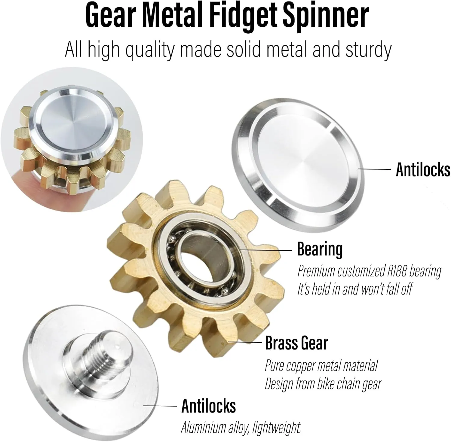 FREELOVE Gear Fidget Spinner for Adults, Mini Tiny Small Finger Toys, Metal Copper Cog Ball, Quiet Silent Figette EDC, Kinetic Hands Gyro for Stress Anxiety Men