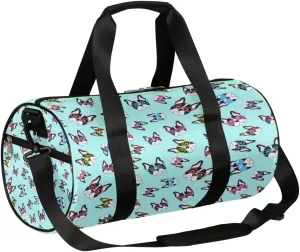 French Bulldogs Funny Gym Bag Small Gym Duffel Bags for Men Women Blue Overnight Weekender Bag Lightweight Sport Duffle Bag Carry On Gymbag