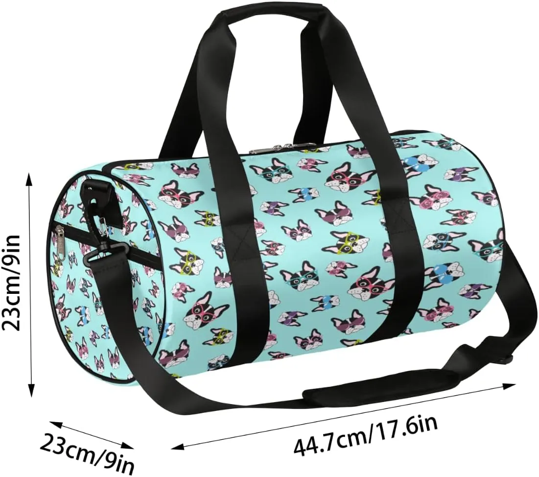French Bulldogs Funny Gym Bag Small Gym Duffel Bags for Men Women Blue Overnight Weekender Bag Lightweight Sport Duffle Bag Carry On Gymbag