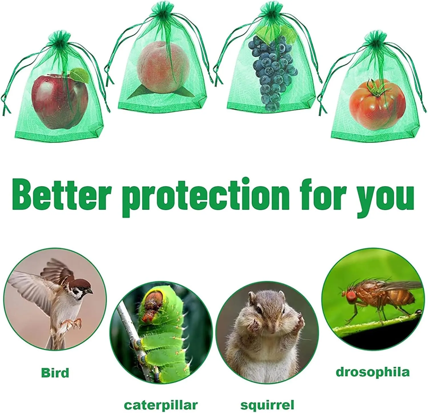 Fruit Protection Bags,100pcs Green Organza Bags for Fruits,Mesh Bags to Protect Vegetables,Garden Mesh Produce Bags, Fruit Netting Bags for Strawberry, Mango, Apple, Tomato (6"x8"/Pack of 100)