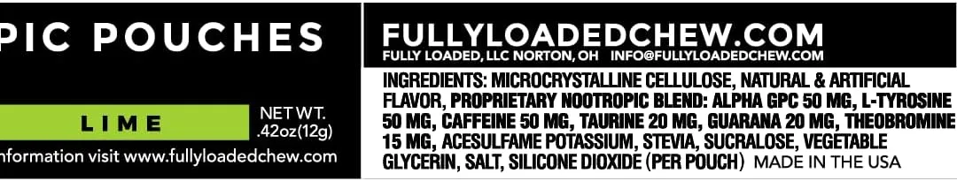 Fully Loaded Alpha Fuel Nootropic Pouches (Lime Fuel) - Nootropic Energy Pouches with Caffeine, Alpha GPC, Tyrosine, Taurine, Guarana and More