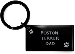 Funny Boston Terrier Black Keychain, Boston Terrier Dad, Best Birthday Chistmas Gifts for Dog Lover