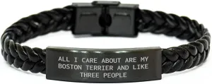 Funny Boston Terrier Dog Lovers Gift - All I Care About Are My Boston Terrier And Like Three People Interlaced Leather Necklace for Christmas