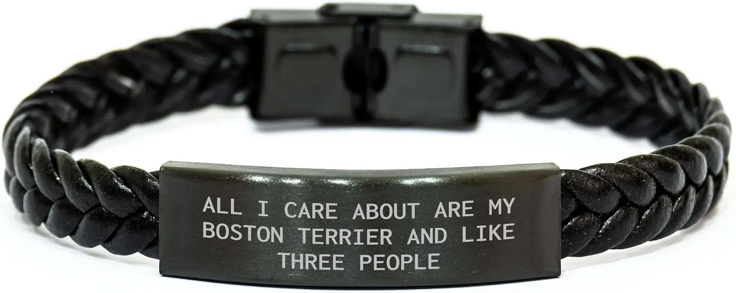 Funny Boston Terrier Dog Lovers Gift - All I Care About Are My Boston Terrier And Like Three People Interlaced Leather Necklace for Christmas