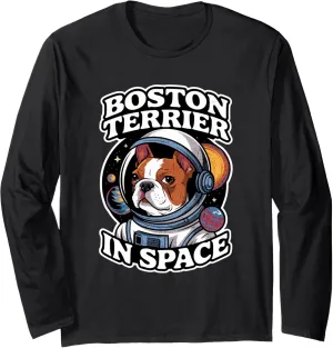 Funny Boston Terrier In Space Design Kids Boston Terrier Long Sleeve T-Shirt