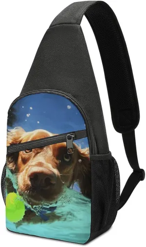 Funny Swimming Dog Sling Bag Casual Chest Bag Crossbody Shoulder Backpack Sport Travel Hiking Daypack for Women Men