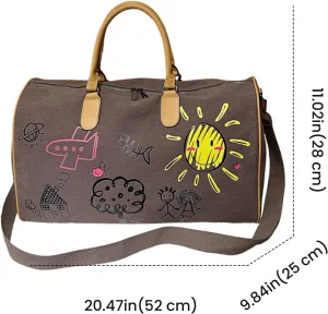 FUNSEED Cute Graffiti Outdoor Travel Bag for Women Men, Storage Bag Large Capacity Leisure Canvas Handbag Luggage Bag Gym Bag (Coffee)