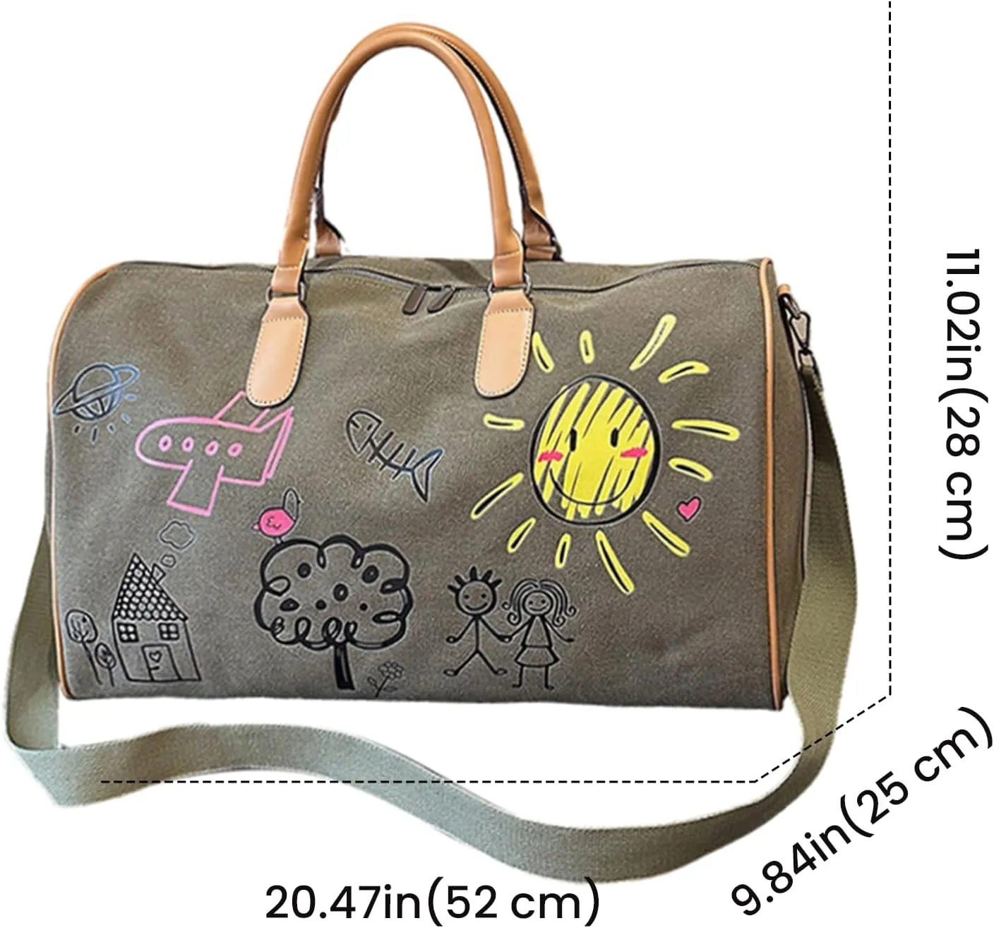 FUNSEED Cute Graffiti Outdoor Travel Bag for Women Men, Storage Bag Large Capacity Leisure Canvas Handbag Luggage Bag Gym Bag (Green)