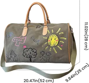 FUNSEED Cute Graffiti Outdoor Travel Bag for Women Men, Storage Bag Large Capacity Leisure Canvas Handbag Luggage Bag Gym Bag (Green)