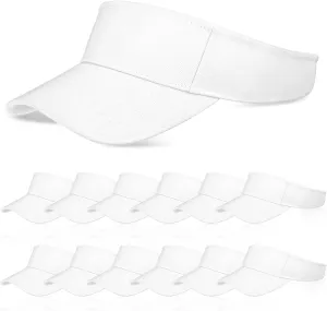 Funtery 12 Pcs Sun Visors White Sports Visor Hats Summer UV Protection Cap for Women Men Tennis Football Golf Ball