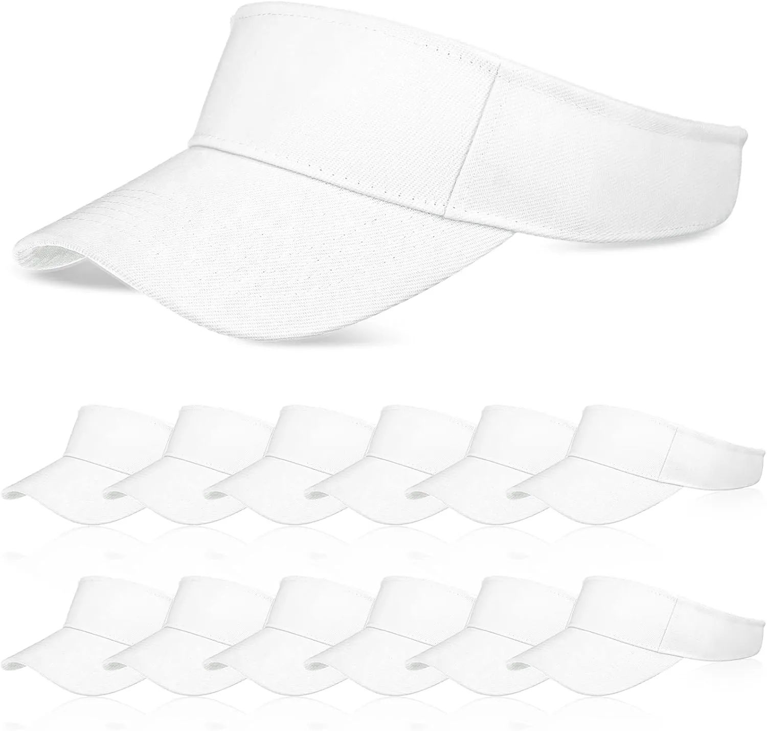 Funtery 12 Pcs Sun Visors White Sports Visor Hats Summer UV Protection Cap for Women Men Tennis Football Golf Ball