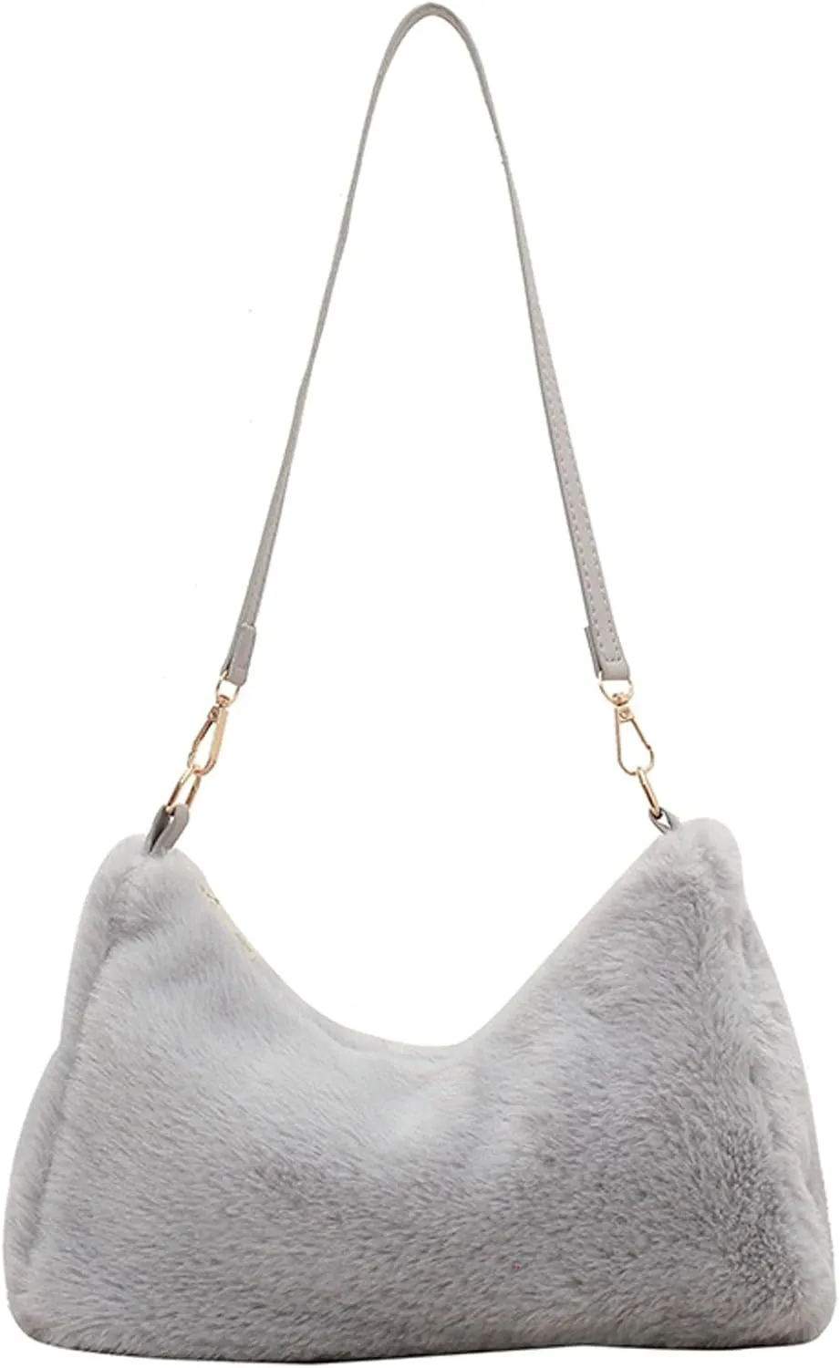 Fuzzy Plush Handbag Women 2024 Fall Winter Fashion Stylish Shoulder Bag PU Strap Smooth Zip Cozy Fur