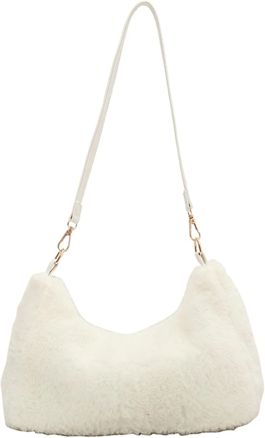 Fuzzy Plush Handbag Women 2024 Fall Winter Fashion Stylish Shoulder Bag PU Strap Smooth Zip Cozy Fur