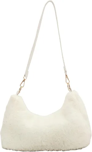 Fuzzy Plush Handbag Women 2024 Fall Winter Fashion Stylish Shoulder Bag PU Strap Smooth Zip Cozy Fur