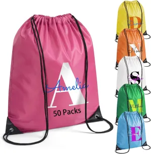 Fyore Custom Drawstring Backpacks, 50 Pack Personalized Drawstring Sports Bags with Your Initials Name for Gym Beach Climb Trips Party Events- 13.4x17Inch,12 Colors