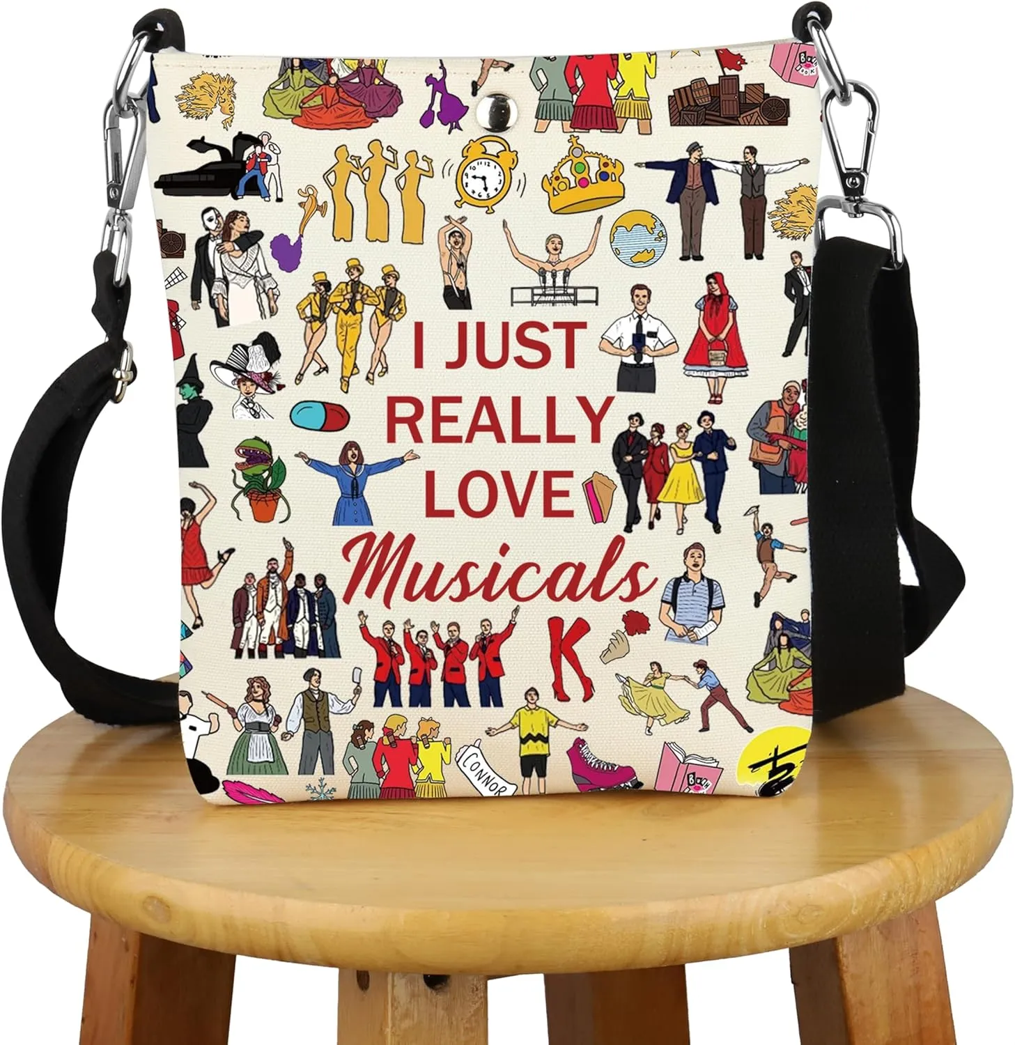 G2TUP Theatre Musical Lover Gift I Just Really Love Musicals Crossbody Bag Musical Fan Gift Travel Bag Musical Merchandise