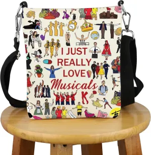G2TUP Theatre Musical Lover Gift I Just Really Love Musicals Crossbody Bag Musical Fan Gift Travel Bag Musical Merchandise