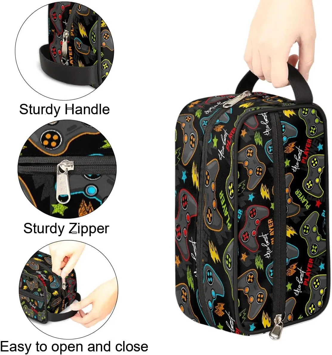 Game Controller Boys Travel Toiletry Bag, Kids Waterproof Hanging Dopp Kit, Wash Bag with Large Capacity for Travel, Sports, Shower