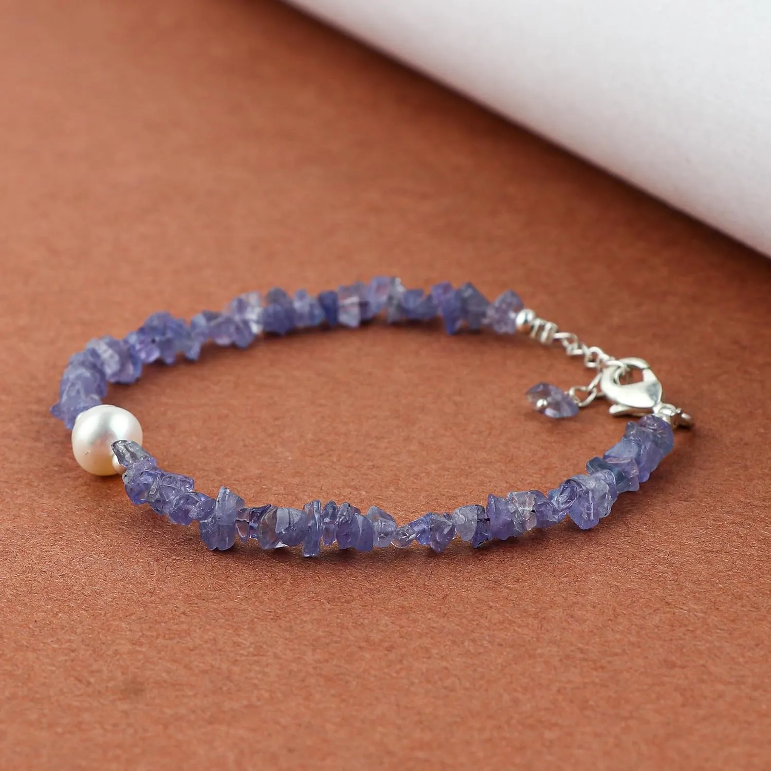Genuine Blue Tanzanite Gemstones Bracelet & Cultured Pearl Beads, Uncut Beads, Handmade Jewelry, Adjustable Silver Chain, Healing Crystals, December Birthstone, Gift for Women