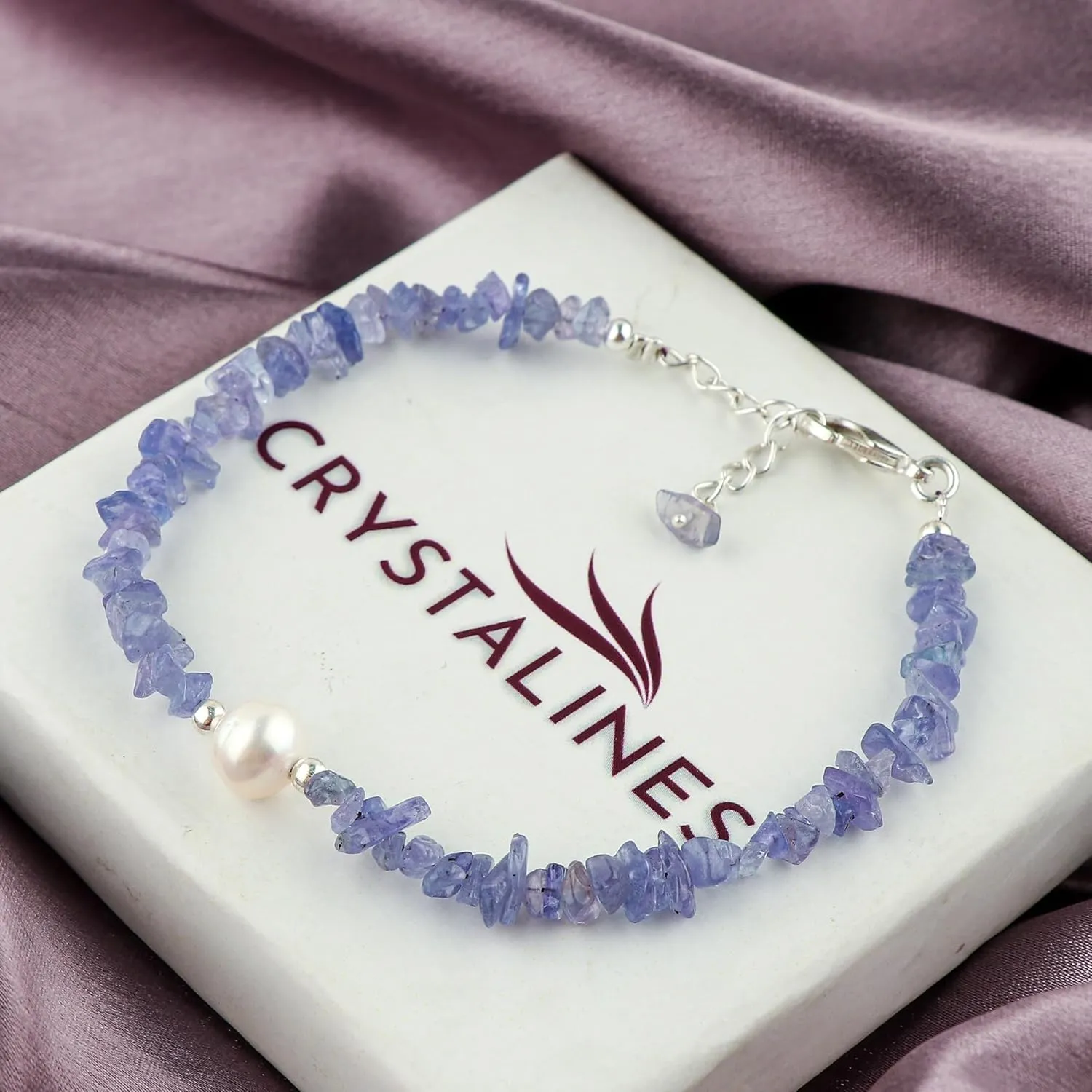 Genuine Blue Tanzanite Gemstones Bracelet & Cultured Pearl Beads, Uncut Beads, Handmade Jewelry, Adjustable Silver Chain, Healing Crystals, December Birthstone, Gift for Women