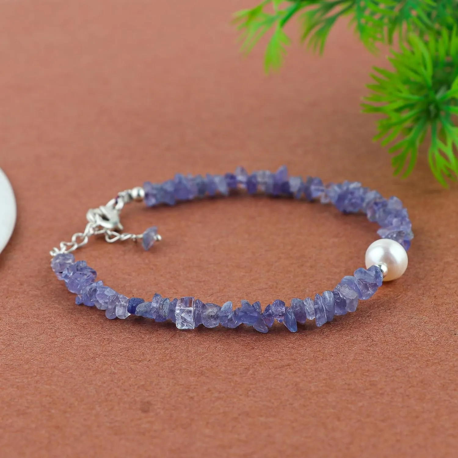 Genuine Blue Tanzanite Gemstones Bracelet & Cultured Pearl Beads, Uncut Beads, Handmade Jewelry, Adjustable Silver Chain, Healing Crystals, December Birthstone, Gift for Women