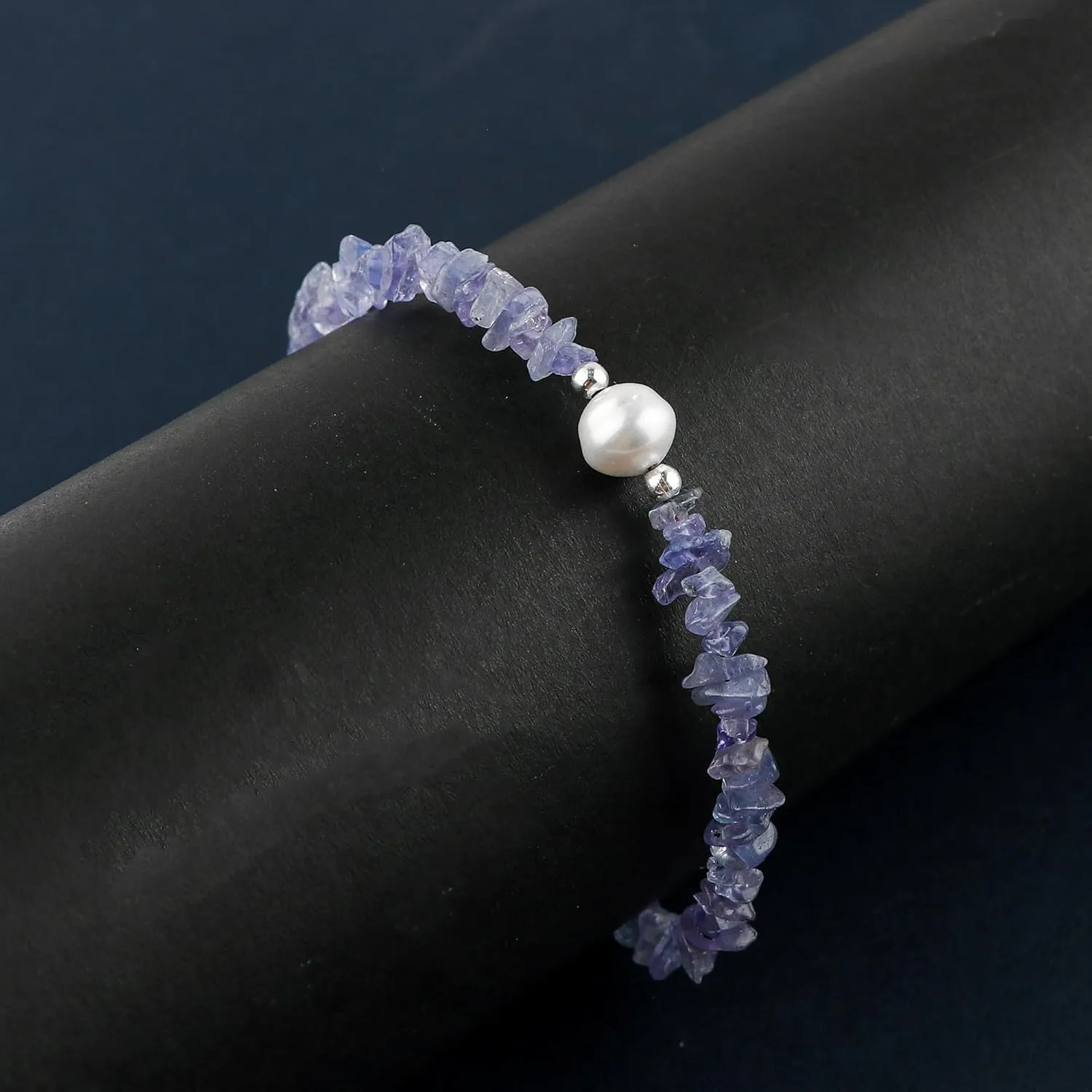 Genuine Blue Tanzanite Gemstones Bracelet & Cultured Pearl Beads, Uncut Beads, Handmade Jewelry, Adjustable Silver Chain, Healing Crystals, December Birthstone, Gift for Women