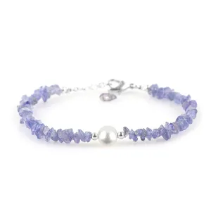 Genuine Blue Tanzanite Gemstones Bracelet & Cultured Pearl Beads, Uncut Beads, Handmade Jewelry, Adjustable Silver Chain, Healing Crystals, December Birthstone, Gift for Women