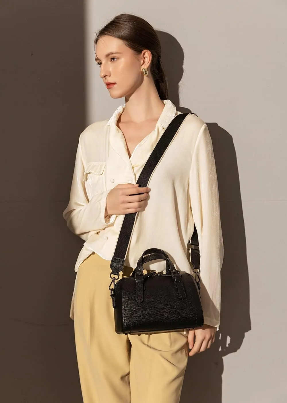 Genuine Cowhide Leather Boston Bag - Women’s Lightweight Barrel Handbag