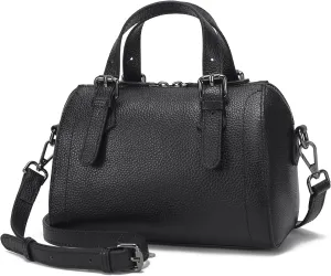 Genuine Cowhide Leather Boston Bag - Women’s Lightweight Barrel Handbag