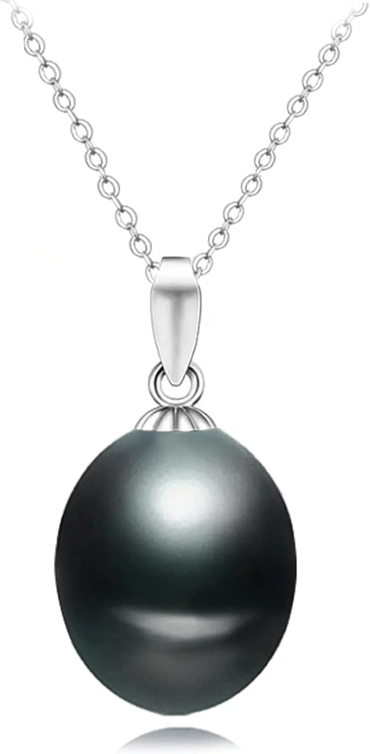 Genuine Freshwater Cultured Pearl Pendant Necklace For Women,14k White Gold Plated 925 Sterling Silver Pearl Drop Necklace Wife Wedding