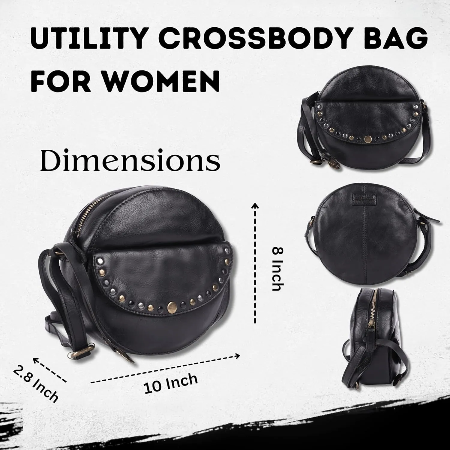 Genuine Italian Leather Boho Studded Round Crossbody Sling Bag - Stylish, Durable, & Perfect for Everyday Use for women