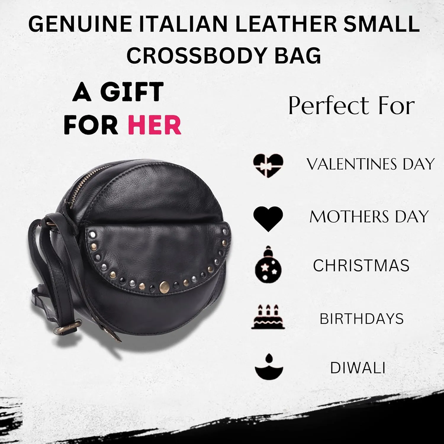 Genuine Italian Leather Boho Studded Round Crossbody Sling Bag - Stylish, Durable, & Perfect for Everyday Use for women