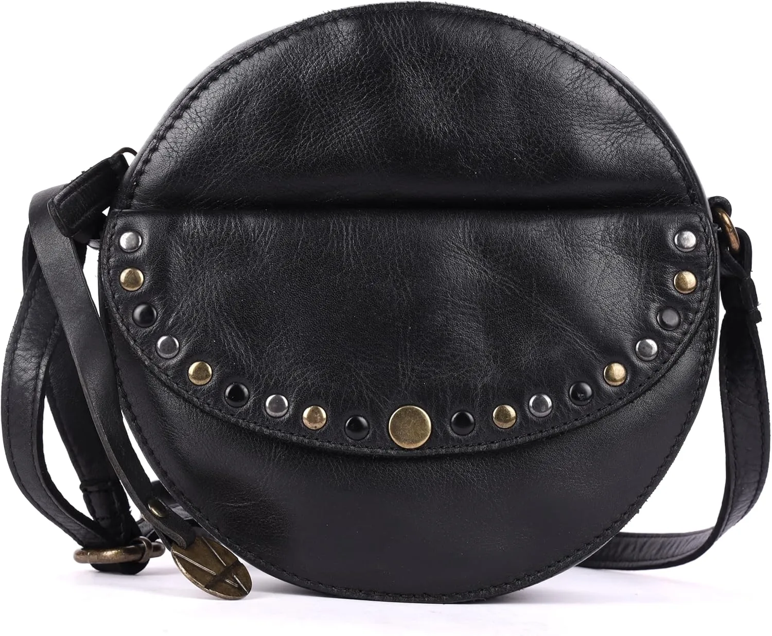 Genuine Italian Leather Boho Studded Round Crossbody Sling Bag - Stylish, Durable, & Perfect for Everyday Use for women