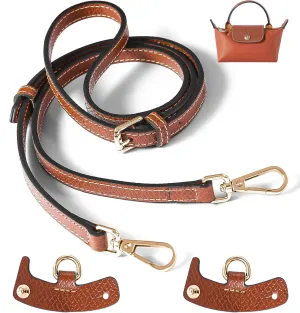 Genuine Leather Bag Strap for Longchamp Mini Pouch, Brown Adjustable Purse Strap Replacement for Women Bag