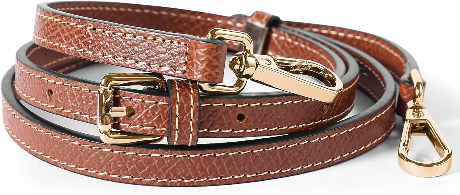 Genuine Leather Bag Strap for Longchamp Mini Pouch, Brown Adjustable Purse Strap Replacement for Women Bag