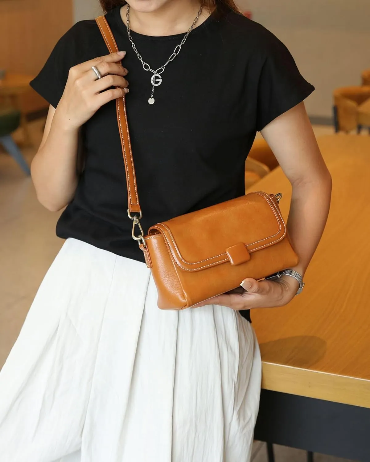Genuine Leather Crossbody Bag, Classic Shoulder Purse with Adjustable Strap for Women