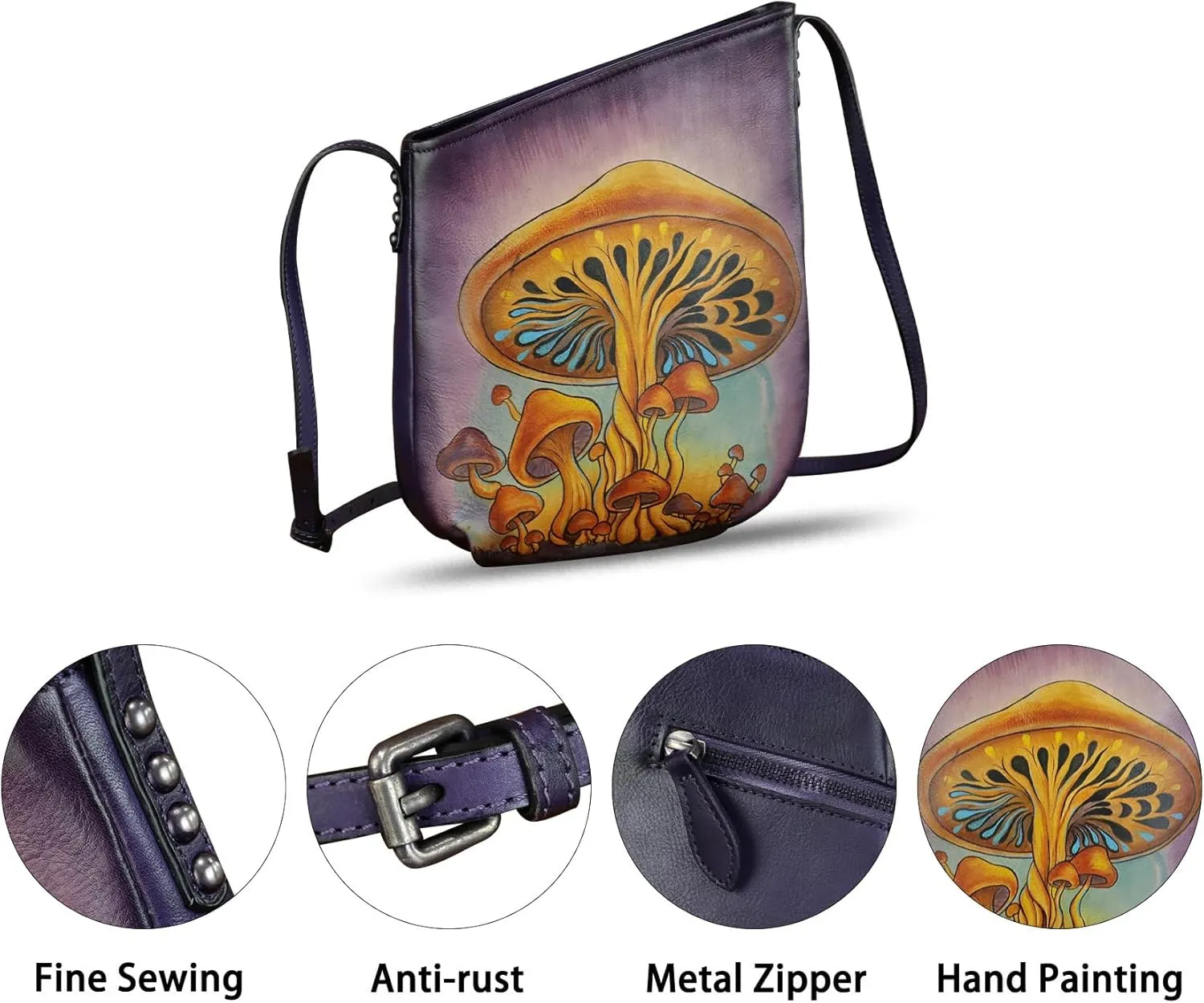 Genuine Leather Crossbody Bag for Women Hand Painted Leather Handmade Crossbody Satchel Purse Handbag