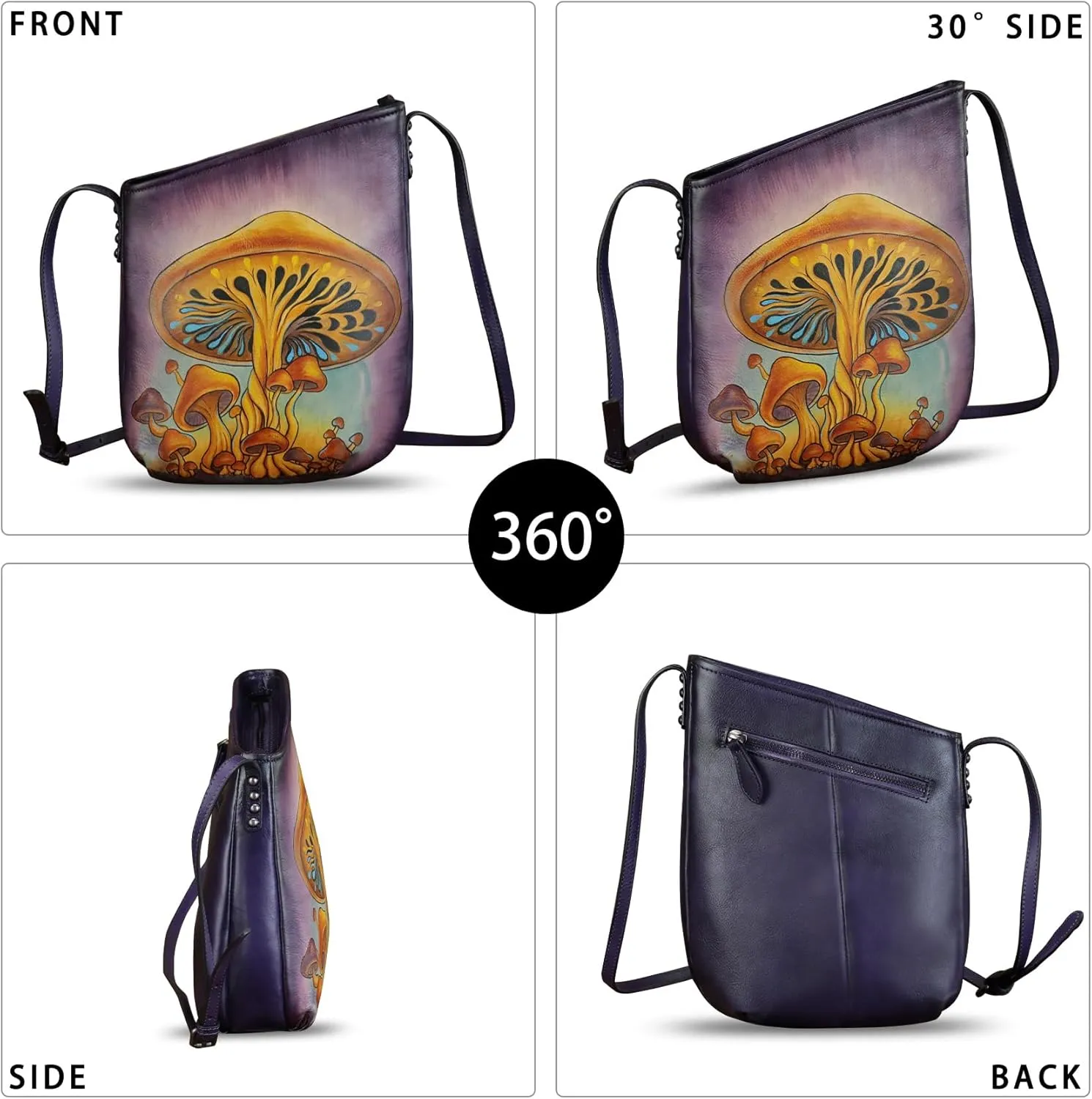 Genuine Leather Crossbody Bag for Women Hand Painted Leather Handmade Crossbody Satchel Purse Handbag