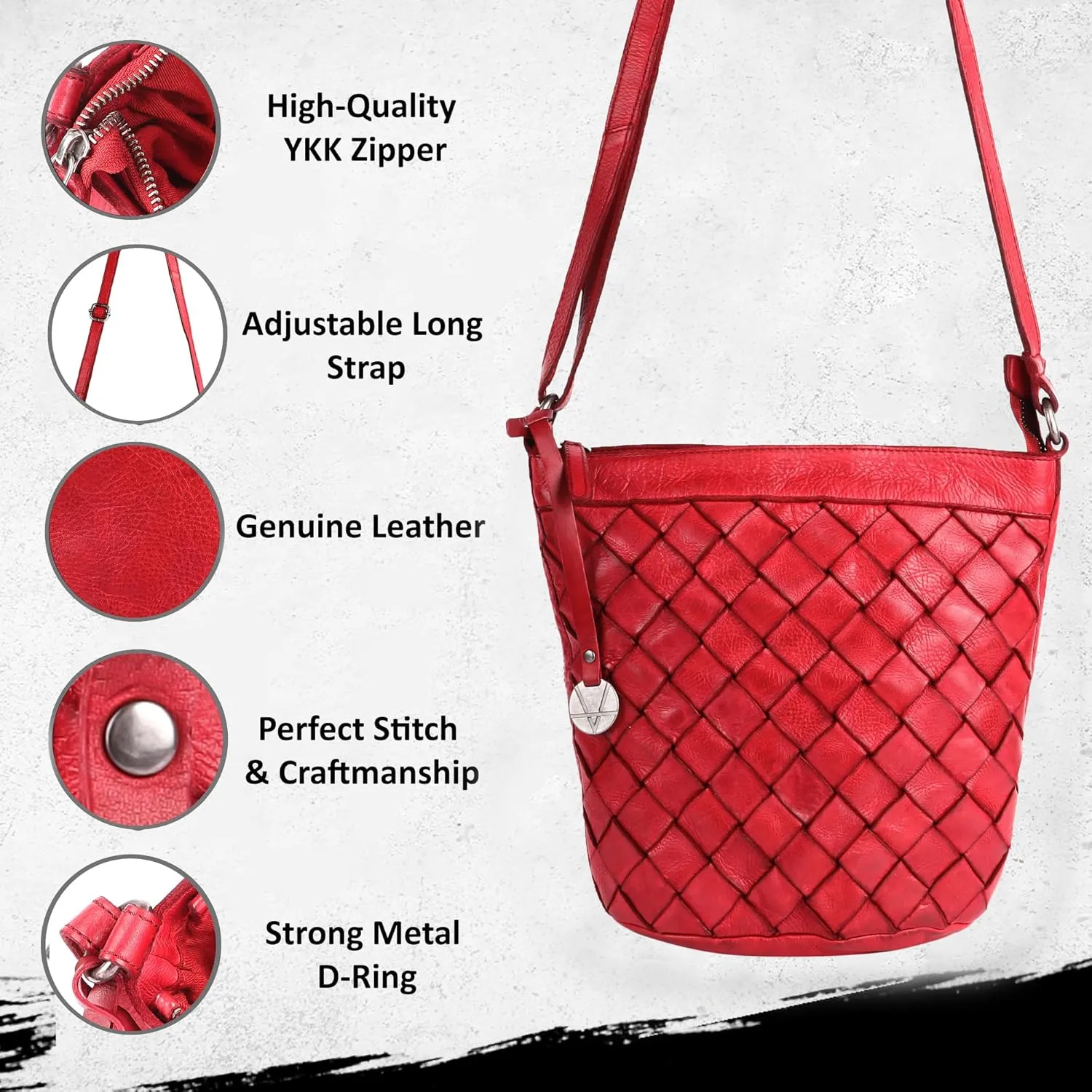 Genuine Leather Crossbody Sling Bag for Women - Trendy Casual Office Bag with Adjustable Strap