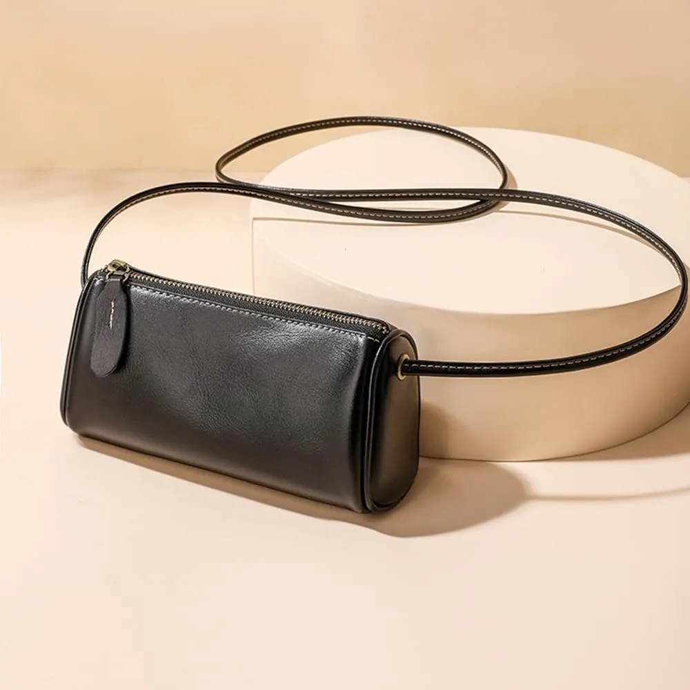 Genuine Leather Cylinder Crossbody Bag for Women | Small Barrel Purse | Vegan Leather Shoulder Bag | Casual Wallet (Green)