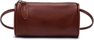 Genuine Leather Cylinder Crossbody Bag for Women | Small Barrel Purse | Vegan Leather Shoulder Bag | Casual Wallet (Green)