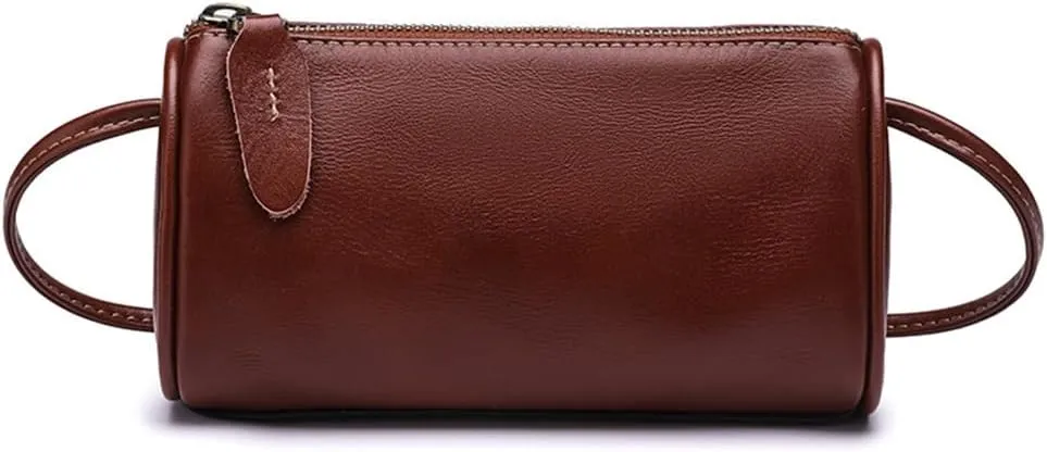 Genuine Leather Cylinder Crossbody Bag for Women | Small Barrel Purse | Vegan Leather Shoulder Bag | Casual Wallet (Green)