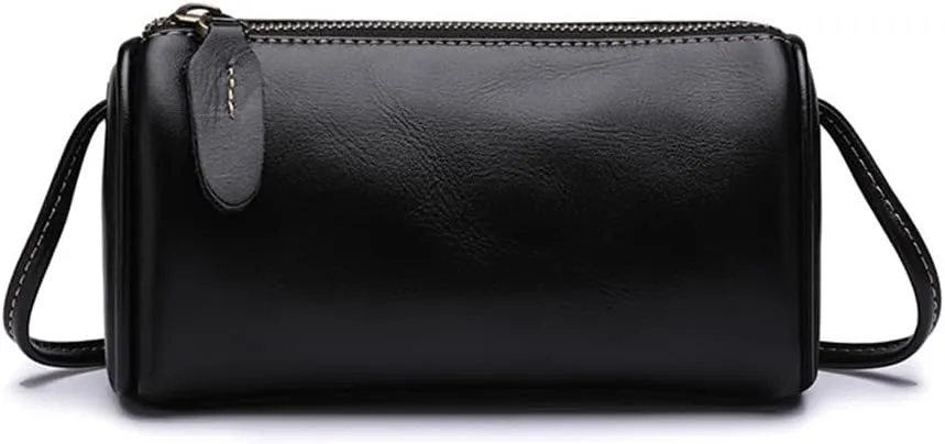 Genuine Leather Cylinder Crossbody Bag for Women | Small Barrel Purse | Vegan Leather Shoulder Bag | Casual Wallet (Green)