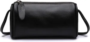Genuine Leather Cylinder Crossbody Bag for Women | Small Barrel Purse | Vegan Leather Shoulder Bag | Casual Wallet (Green)